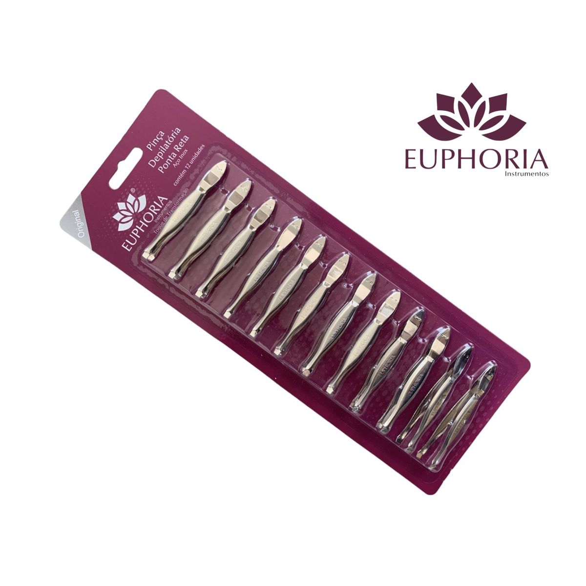 EUPHORIA - Pinzas Depilatoria Punta Recta Blister x12 unidades