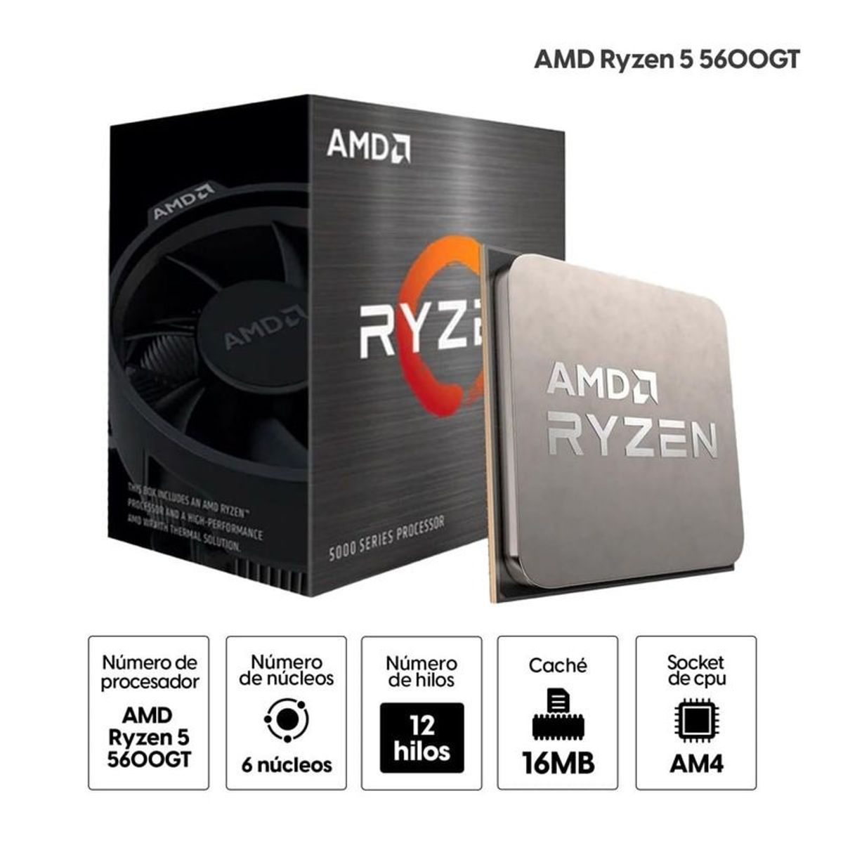 AMD - RYZEN 5 5600GT  PROCESADOR 3.90 / 4.4GHz, 16MB L3, 6 Core, AM4, 65W