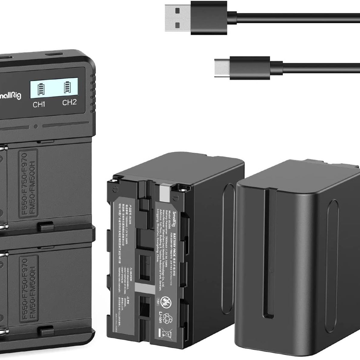 GENERICO - Baterías SmallRig NP-F970 (Kit 2 baterias + Cargador Dual) 7800mAh