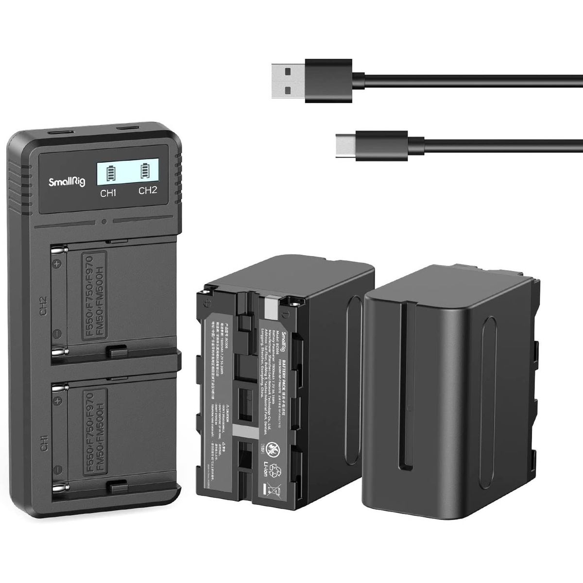 GENERICO - Baterías SmallRig NP-F970 (Kit 2 baterias + Cargador Dual) 7800mAh