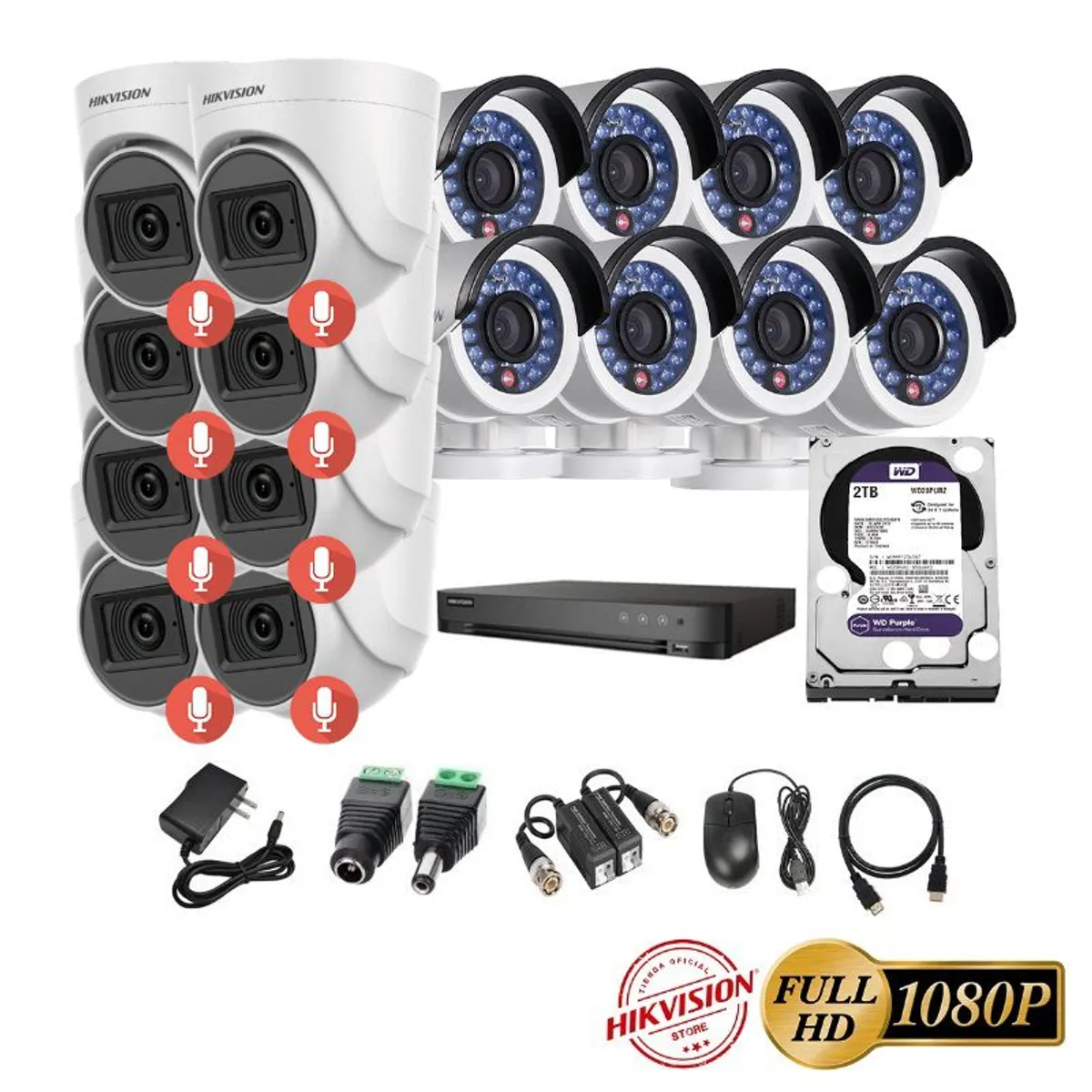HIKVISION - kit 16 Cámaras Seguridad FULLHD Hikvision + 2TB + AUDIO