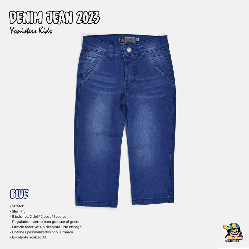 YONISTERS CLOTHING - Pantalón Jeans Stretch  Semipitillo Celeste Moda Niños Kids