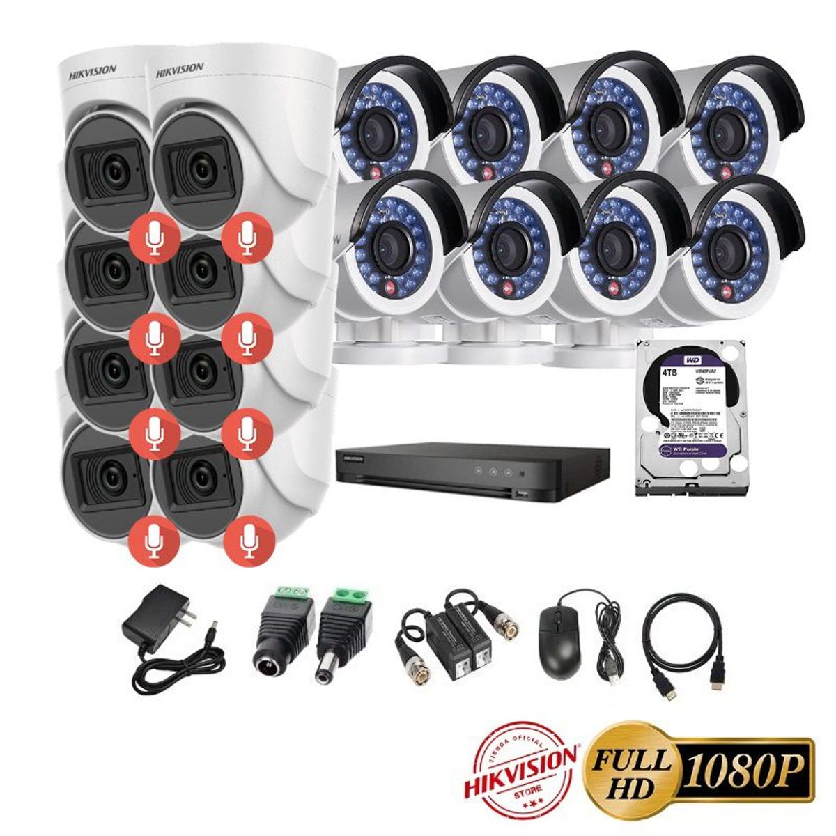 HIKVISION - kit 16 Cámaras Seguridad FULLHD Hikvision + 4TB + AUDIO