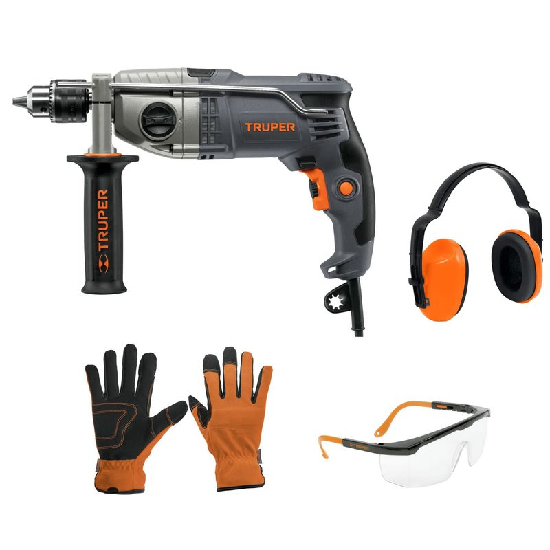 TRUPER - Kit Taladro Rotomartillo 1/2"industrial, 650 W, 220 V +Orejera +lentes
