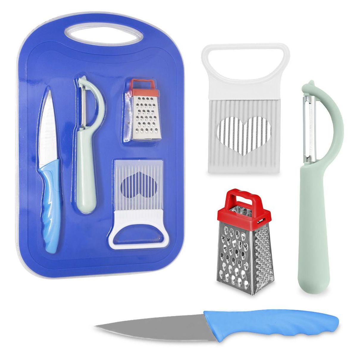 KELLER - Set Tabla de Picar con Rallador Pelador 5 Accesorios A60 Azul