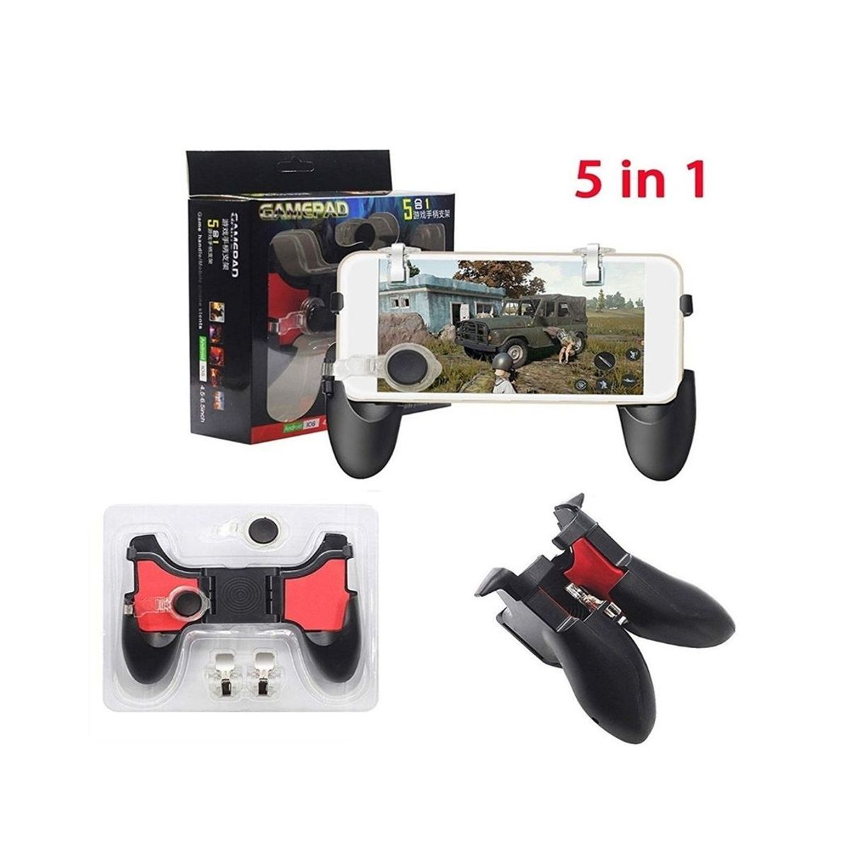 GENERICO - Gamepad Control Gatillos Joystick 5 en 1 Botones L1 R1 Rojo con Negro
