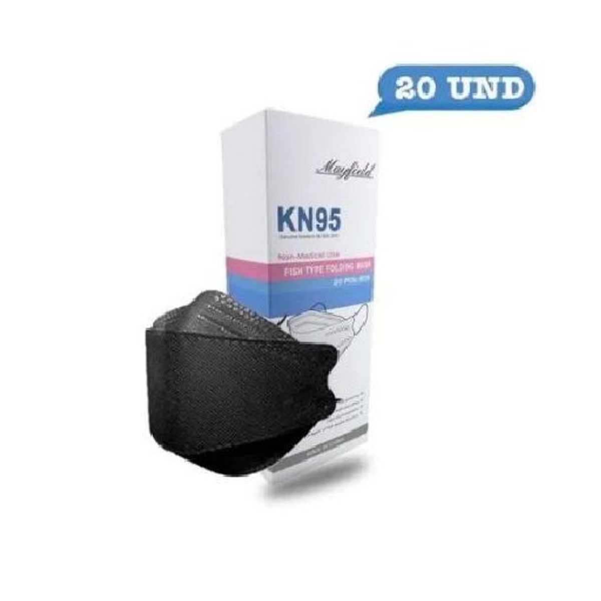 MAYFIELD - MASCARILLA NEGRO MAYFIELD KN95 FISH SHAPE 20 unid empaque individual