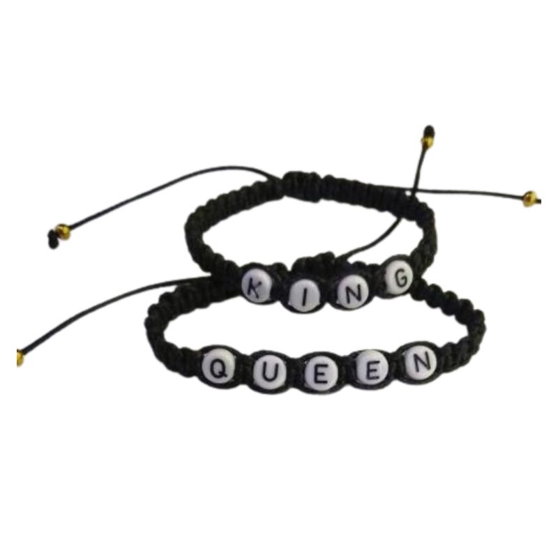 GENERICO - Set Pulseras King Queen para parejas artesanal tejida macrame