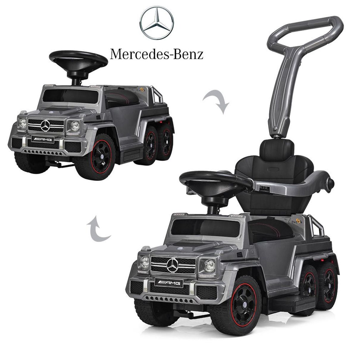 MERCEDES BENZ - Correpasillo a Batería 2 en 1 para Niños »AMG SIX» Gray