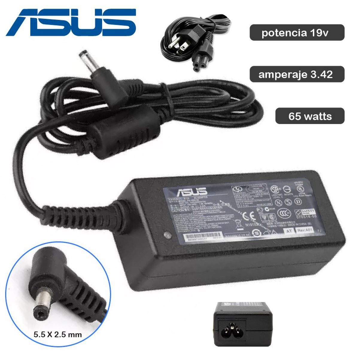 GENERICO - Cargador Laptop Asus 19v 3-42a Punta 5-5x2-5mm 65w