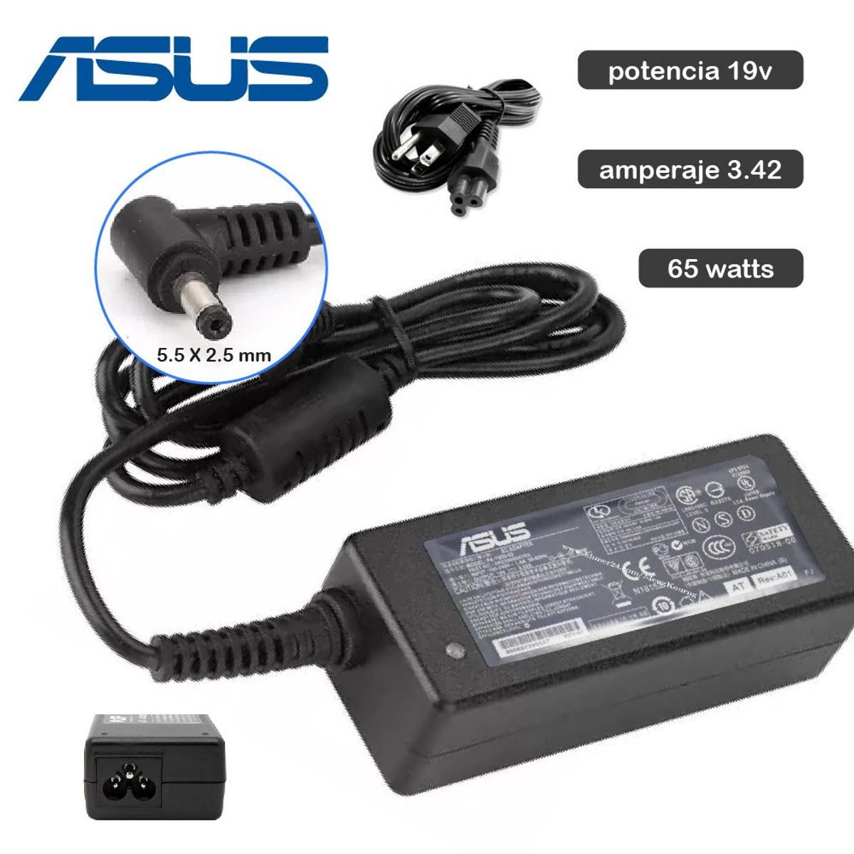 GENERICO - Cargador Laptop Asus 19v 3-42a Punta 5-5x2-5mm 65w