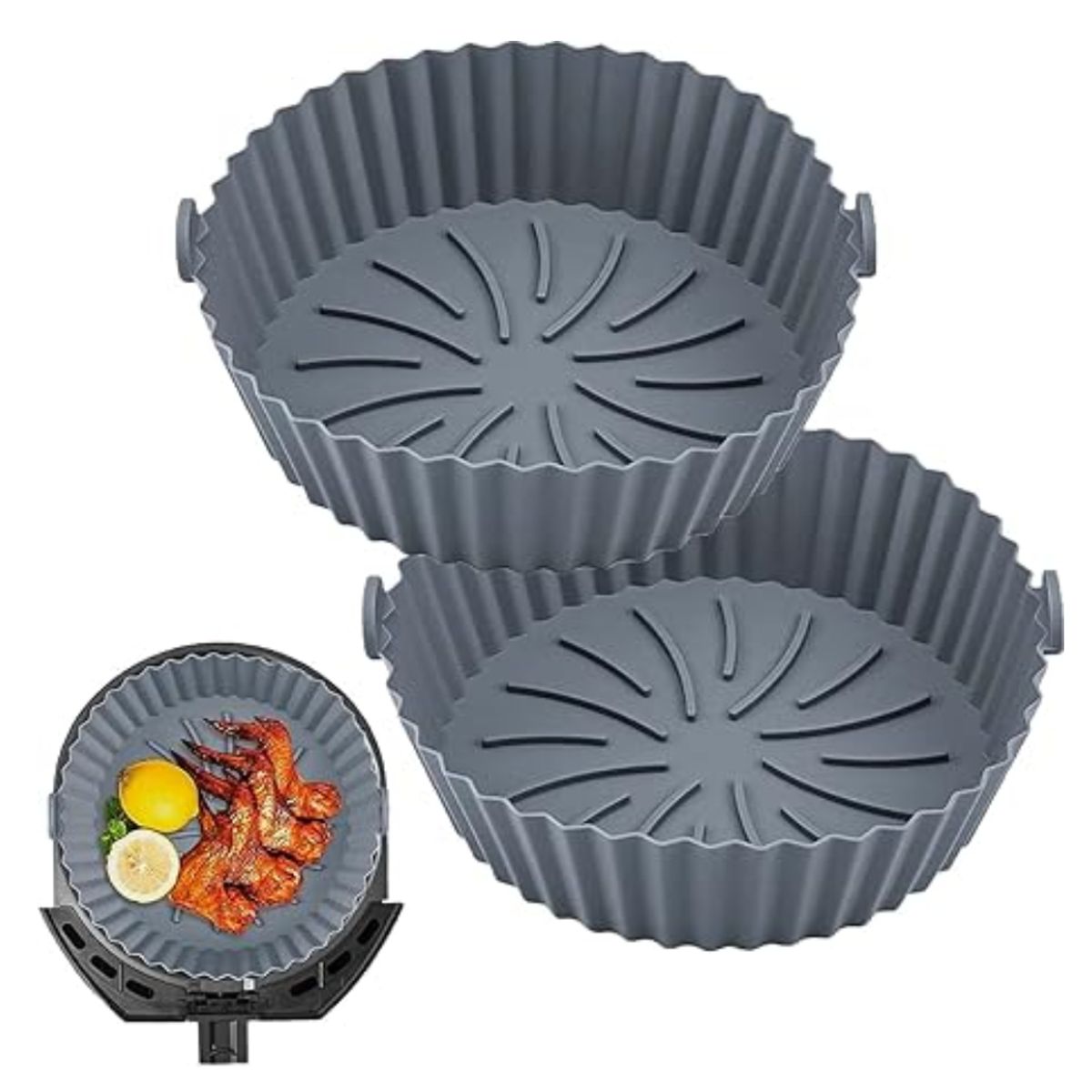 GENERICO - Bandeja Molde Silicona Antiadherente Freidora Air Fryer Pack x 3 UN