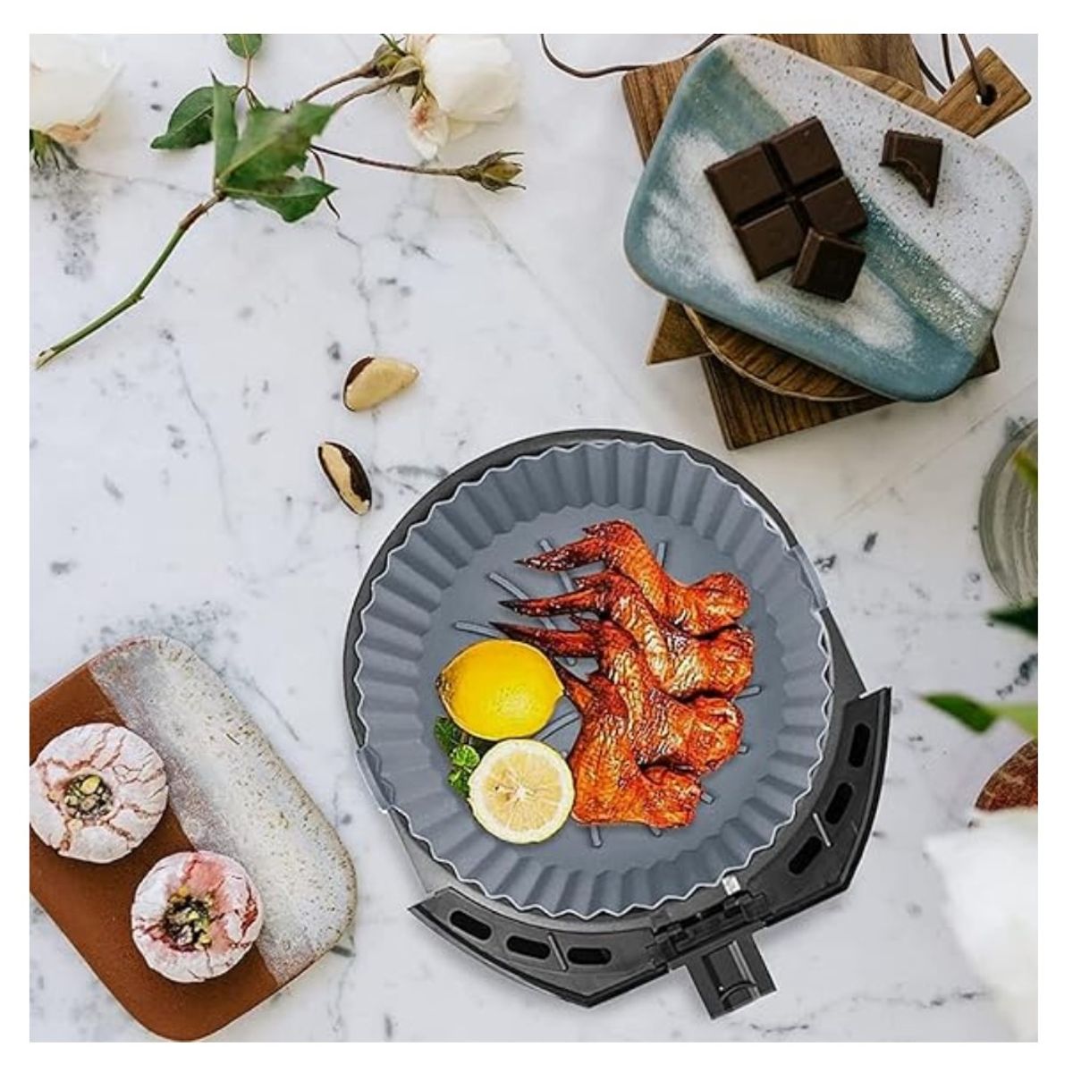 GENERICO - Bandeja Molde Silicona Antiadherente Freidora Air Fryer Pack x 3 UN