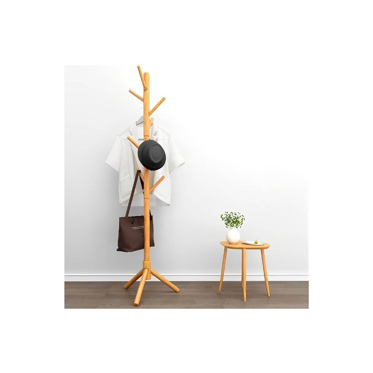 GENERICO - Perchero de Pie Tipo Madera Organizador Colgador Estante 1.75 MT