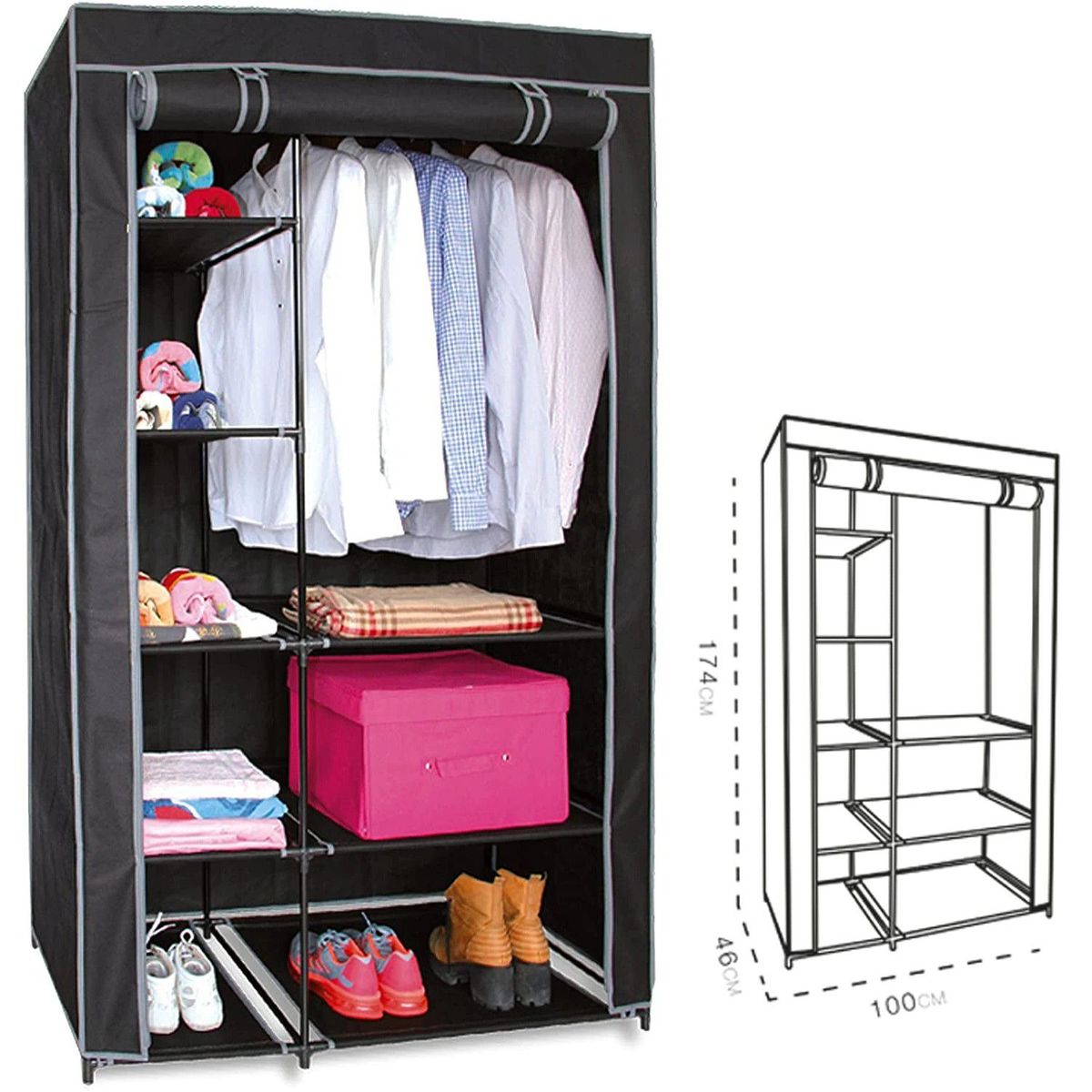 GENERICO - Ropero Organizador Armario Closet Armable 2 Cuerpos Funda 1.70MT