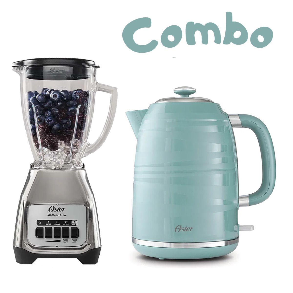 OSTER - Combo Licuadora 2 Vel. Oster BLSTKAGNPB mas Hervidor BVSTKT4177V azul