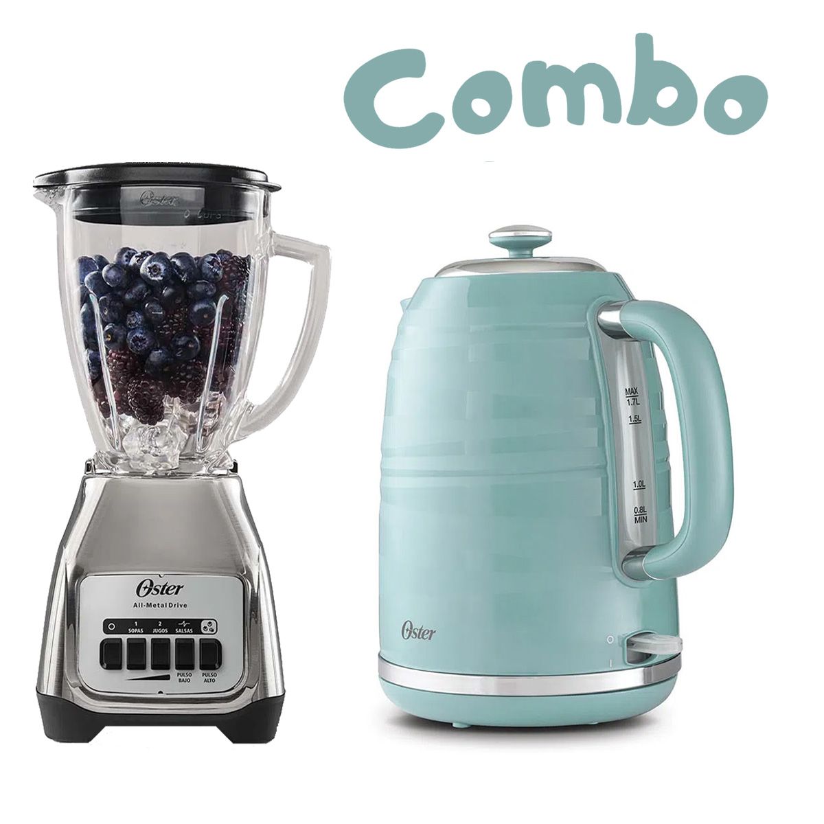 OSTER - Combo Licuadora 2 Vel. Oster BLSTKAGNPB mas Hervidor BVSTKT4177V azul