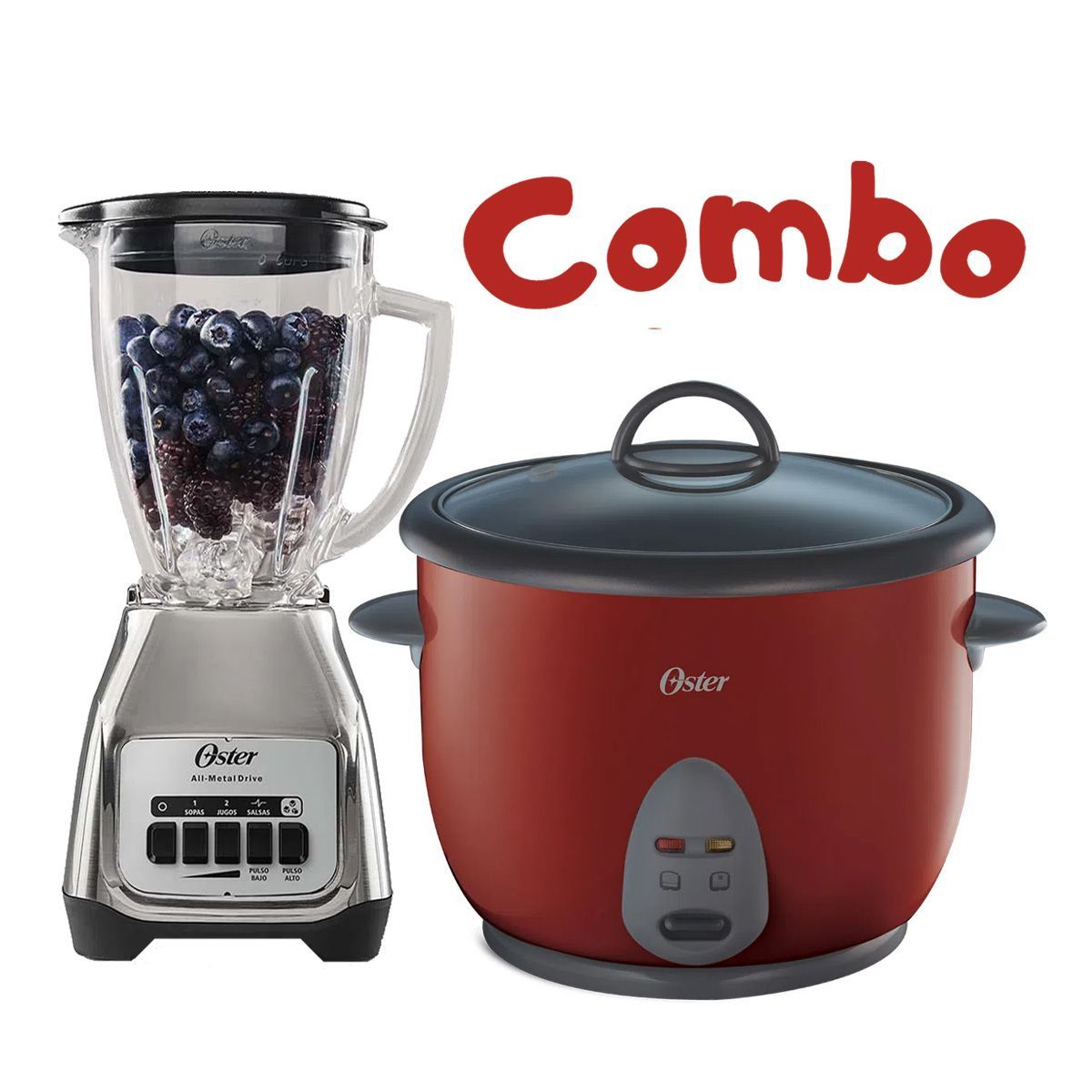 OSTER - Combo Licuadora Oster BLSTKAG-NPB mas Olla arrocera CKSTRC1700R Roja