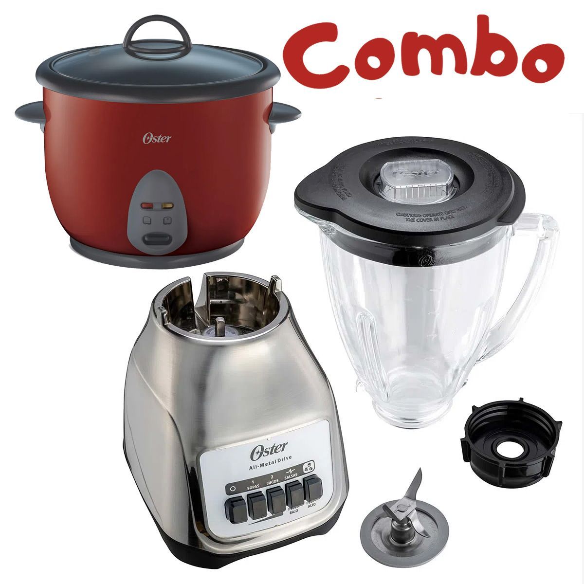 OSTER - Combo Licuadora Oster BLSTKAG-NPB mas Olla arrocera CKSTRC1700R Roja