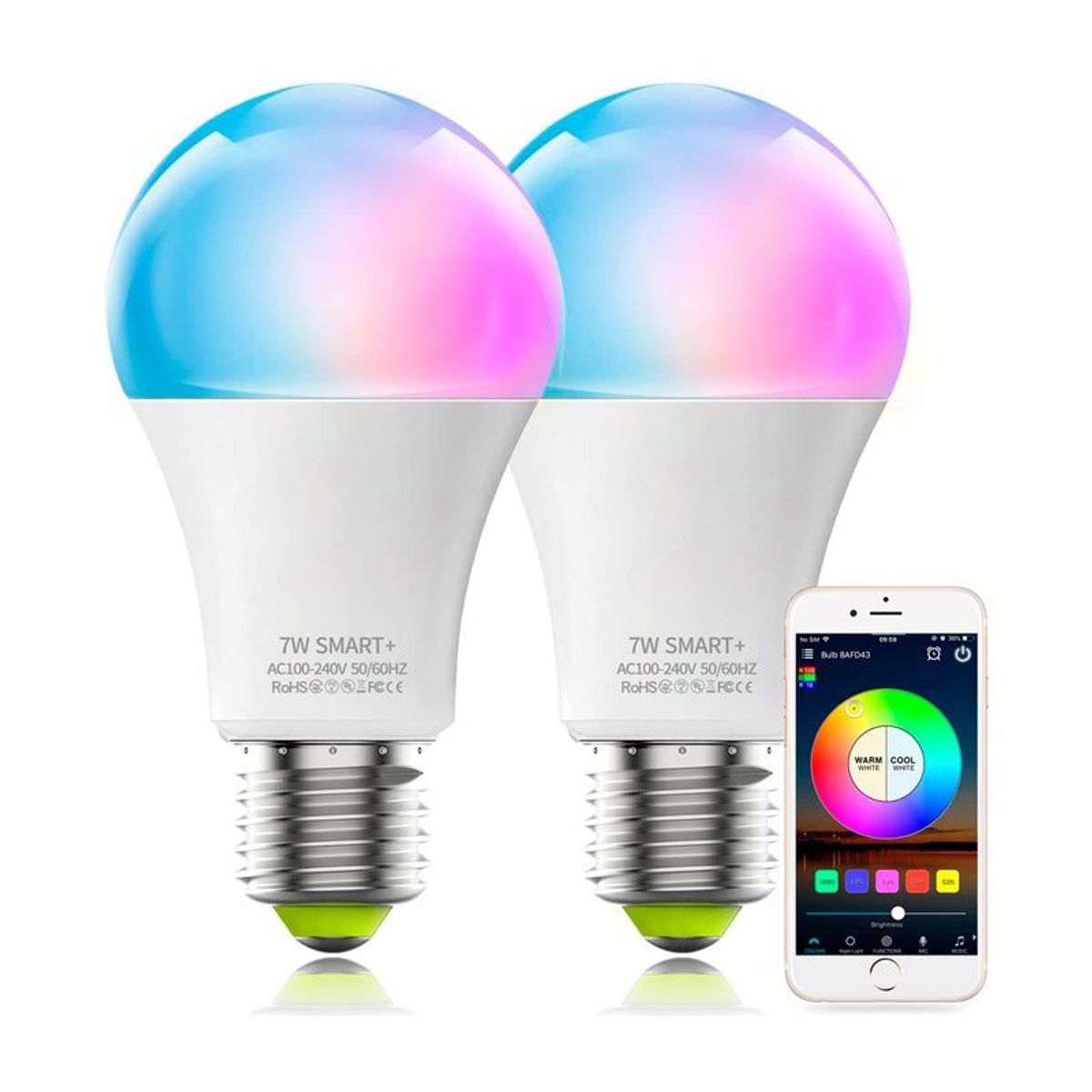 GENERICO - Magiclight Foco Inteligente Smart Wifi Multicolor Rgb Led 7w 2pcs