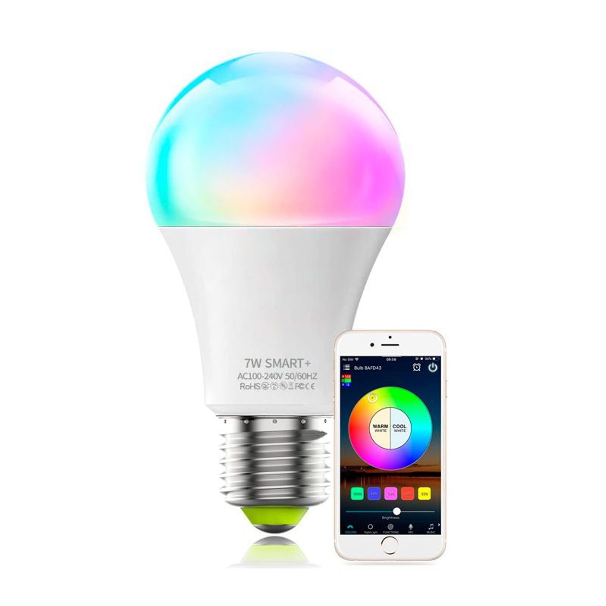 GENERICO - Magiclight Foco Inteligente Smart Wifi Multicolor Rgb Led 7w 1pc