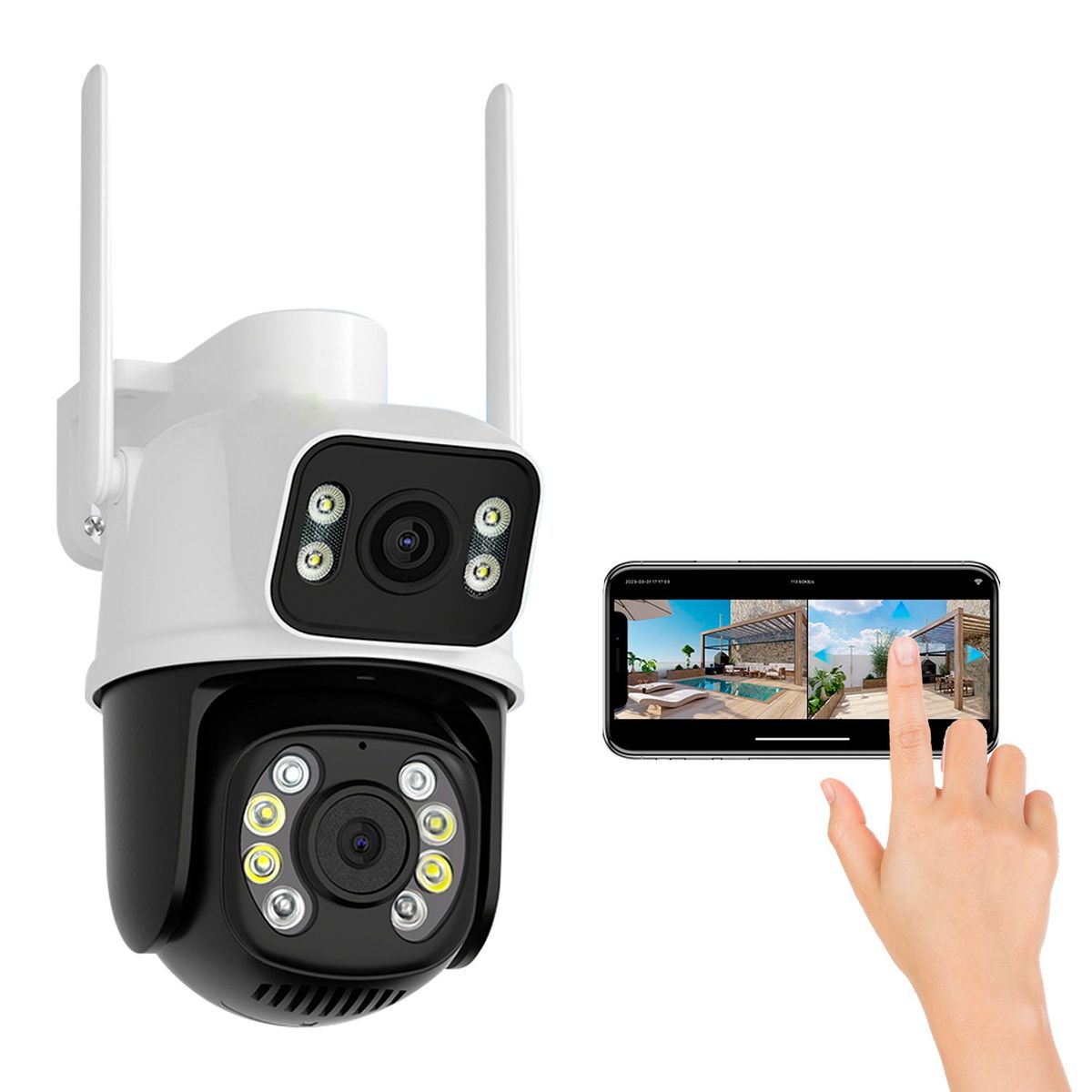 BUYPAL - Camara Ip A28B Wifi Ptz Doble Lente 360 Exterior Sirenas Alarma
