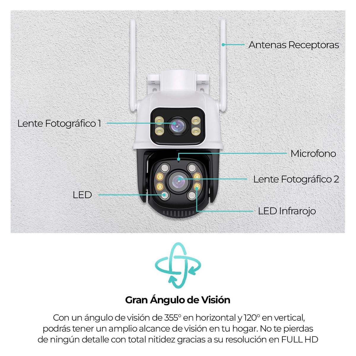 BUYPAL - Camara Ip A28B Wifi Ptz Doble Lente 360 Exterior Sirenas Alarma