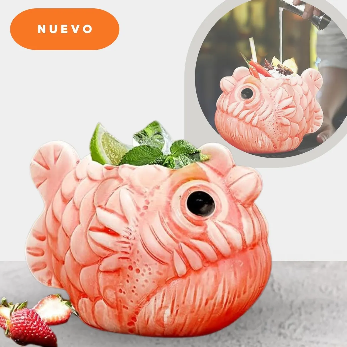 GENERICO - Vaso Tiki piraña de cerámica 500 ml