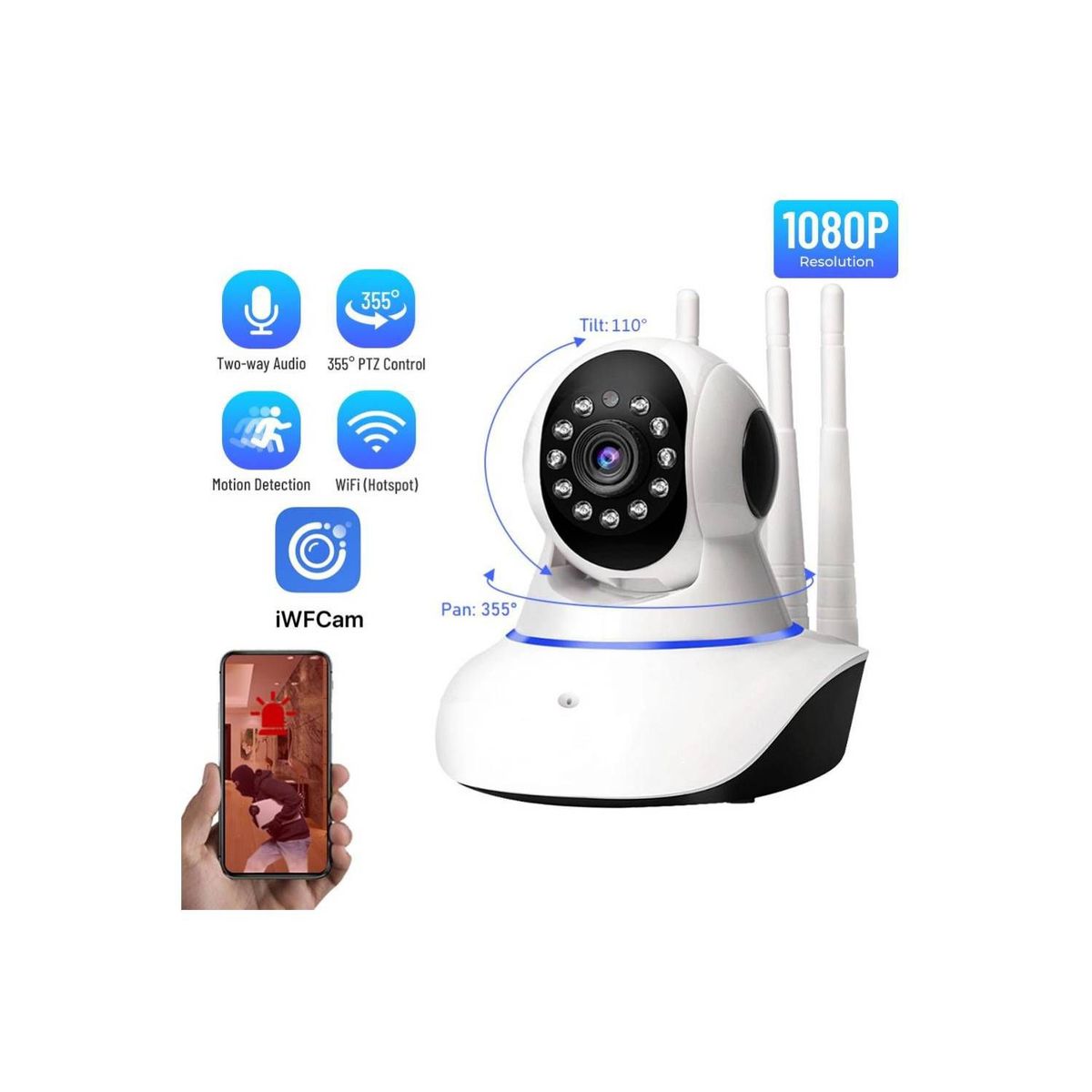 GENERICO - Camara Robotica Ip Smart Automatica 1080p Hd Triple Antena Videocamara