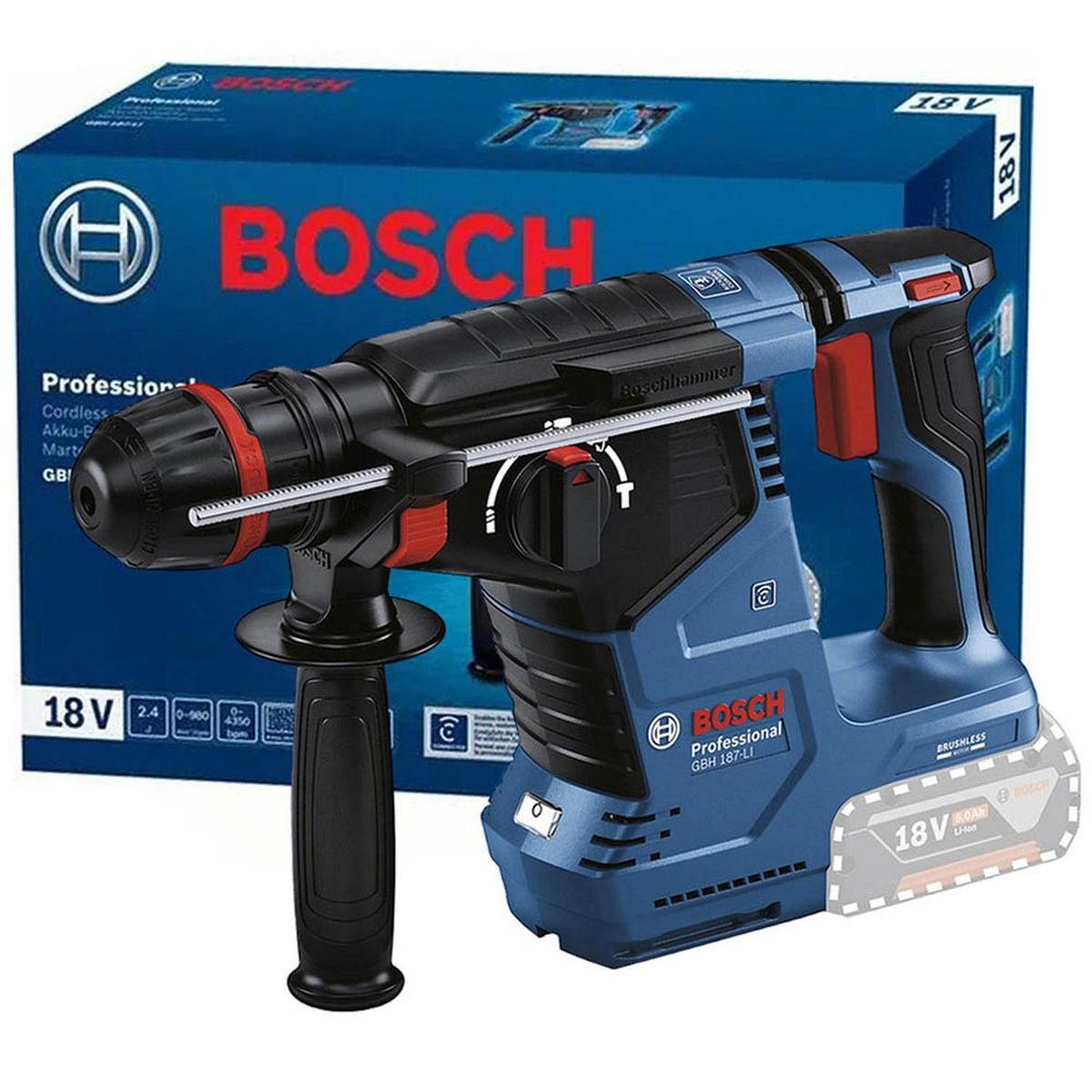 BOSCH - Rotomartillo SDS Plus Cilind 18V Brushless Baretool Bosch GBH 187-LI