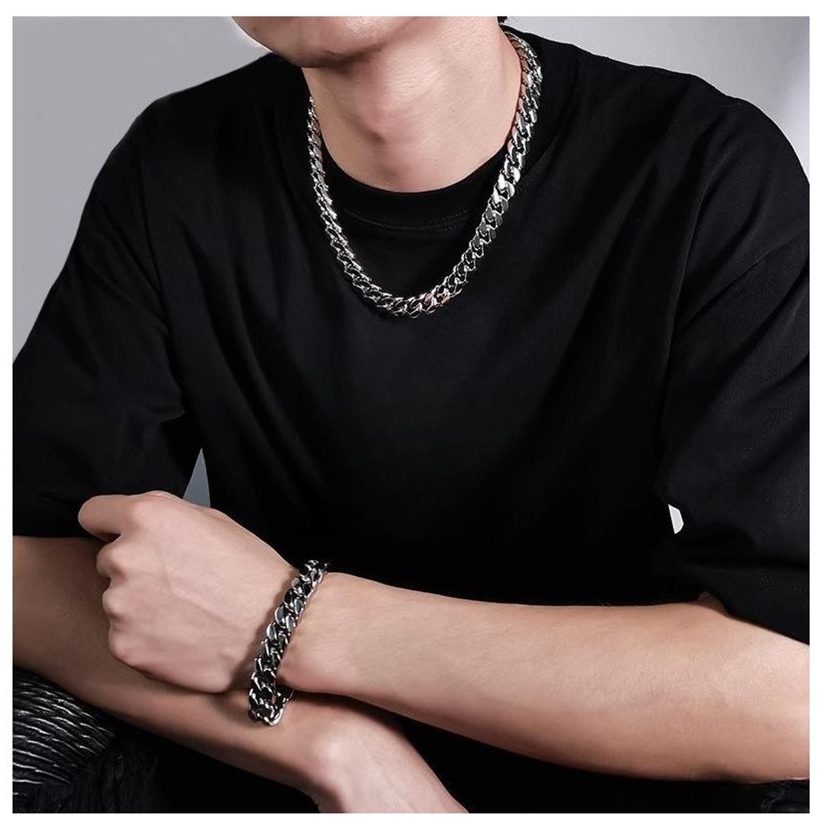 GENERICO - Collar mas pulsera pack de 9mm en acero inoxidable