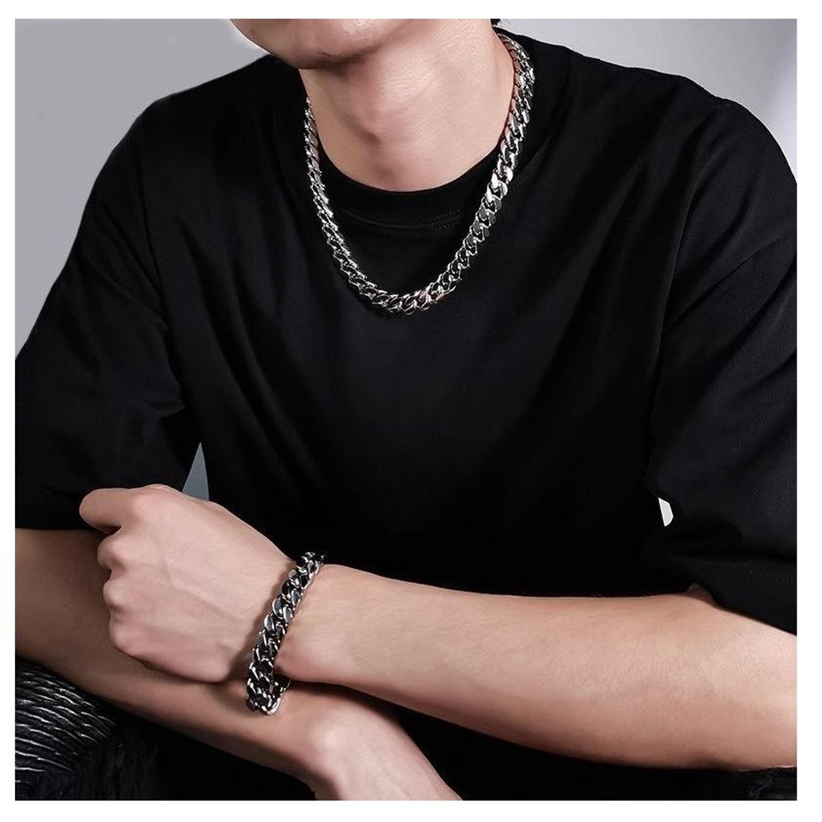 GENERICO - Collar mas pulsera pack de 9mm en acero inoxidable