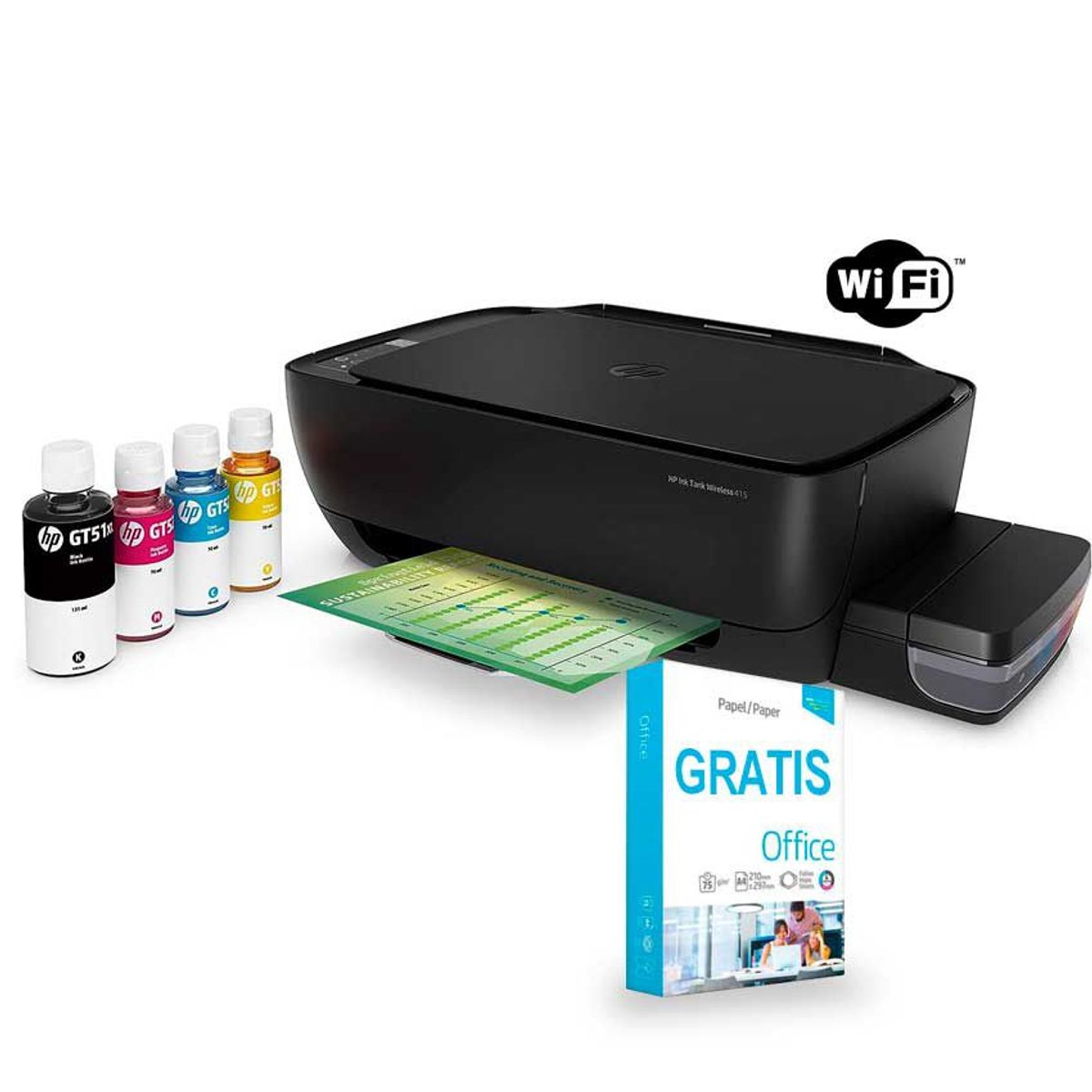 HP - Impresora HP Ink Tank 415 Multifuncional WI-FI Cableado USB