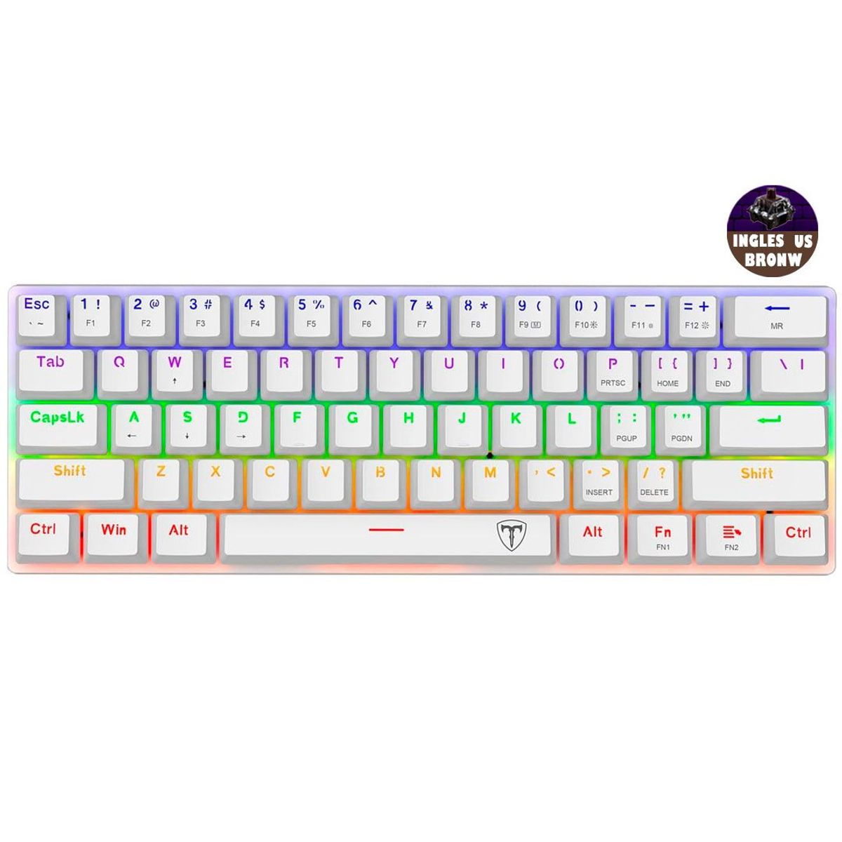 T-DAGGER - Teclado gamer T-Dagger Arena T-TGK321 Brown inglés US blanco rainbow