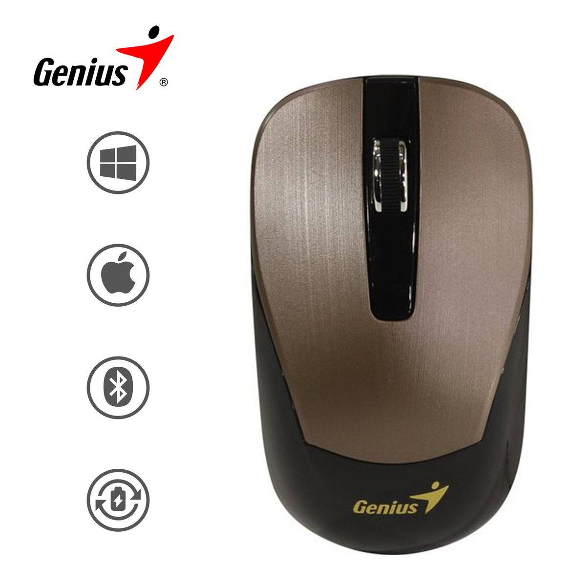 GENIUS - Mouse Inalambrico Genius ECO-8015 Bateria Recargable-Coffee Channel