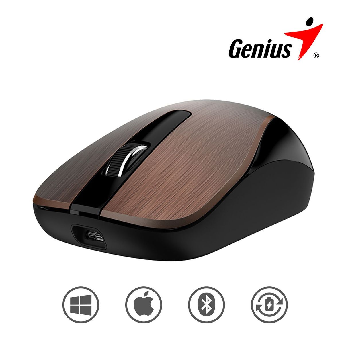 GENIUS - Mouse Inalambrico Genius ECO-8015 Bateria Recargable-Coffee Channel
