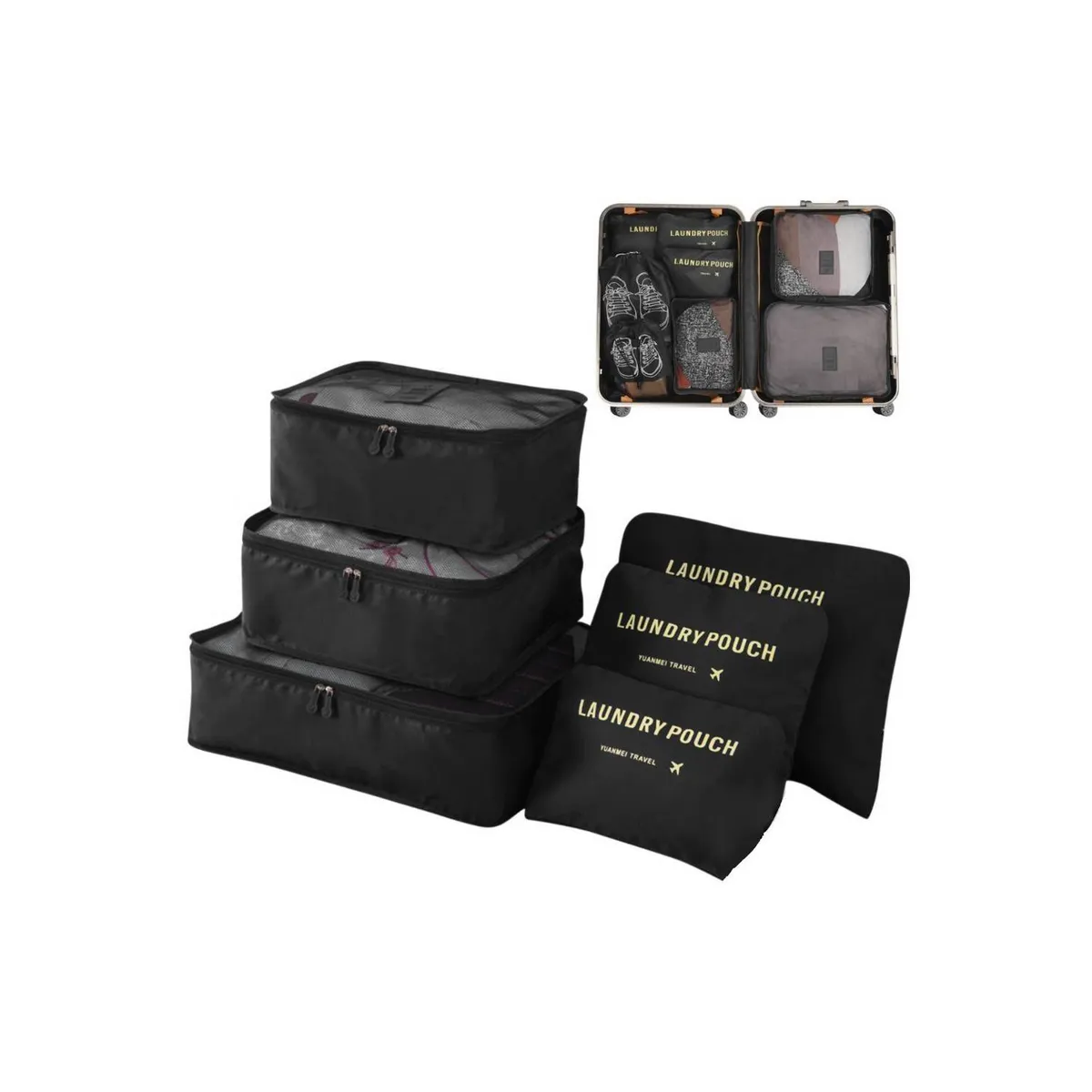 IMPORTADO MC - Set Organizadores de Maleta Bolsas Impermeable para Viaje 6PCS Negro