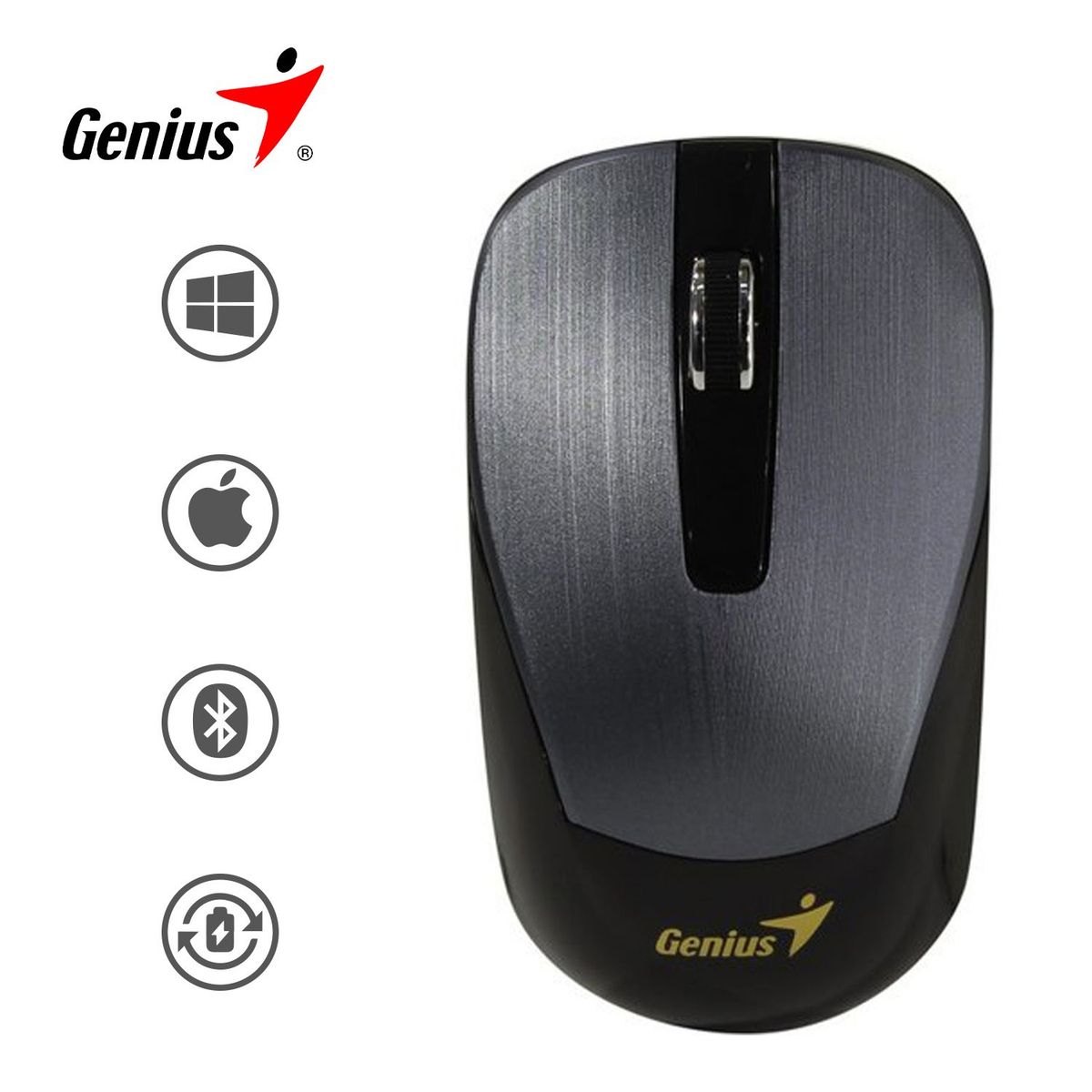 GENIUS - Mouse Inalambrico Genius ECO-8015 Bateria Recargable-IronGrayChanel