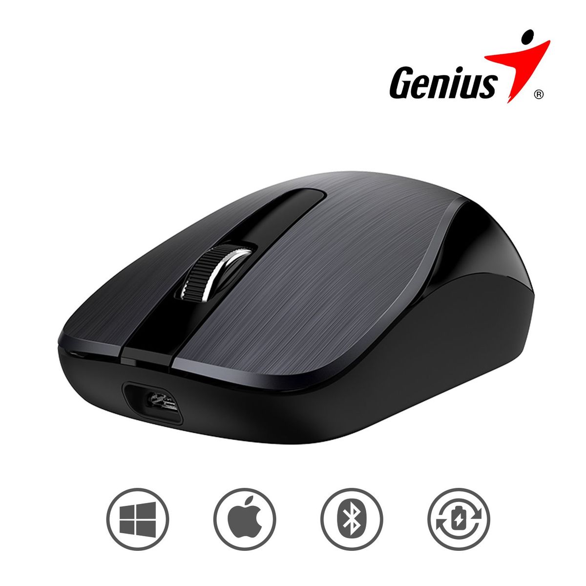 GENIUS - Mouse Inalambrico Genius ECO-8015 Bateria Recargable-IronGrayChanel