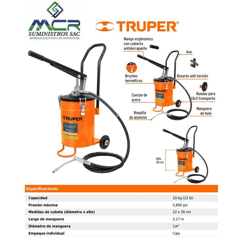 TRUPER - BOMBA INYECTORA DE GRASA 10 kg  Truper