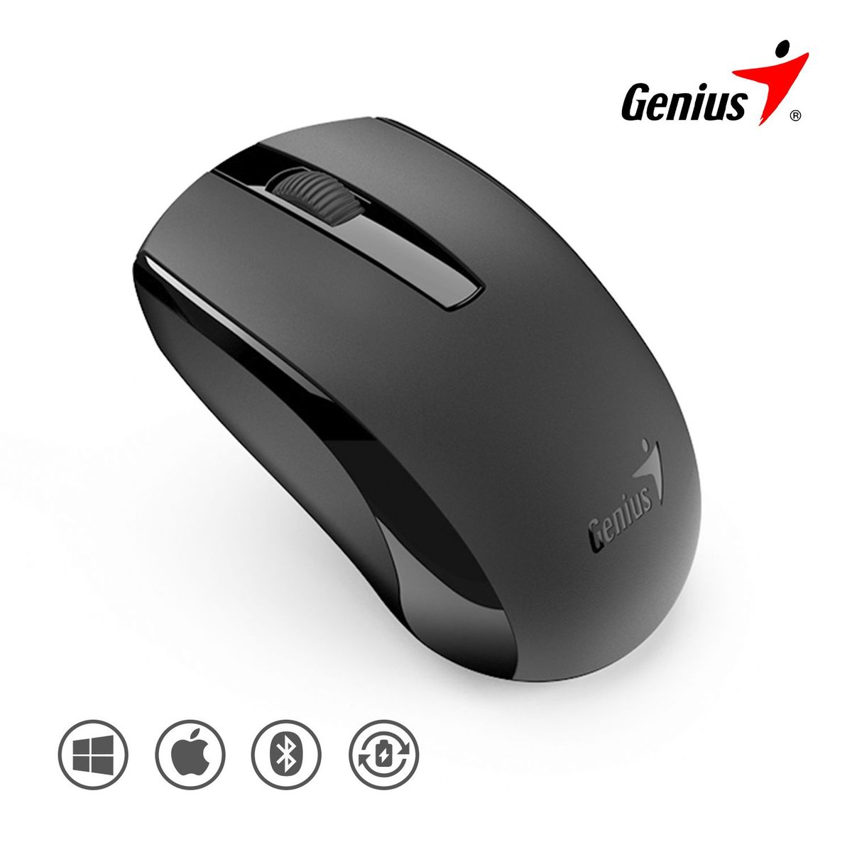 GENIUS - Mouse Inalambrico Genius ECO-8100 C-Bateria Recargable - Black Channel