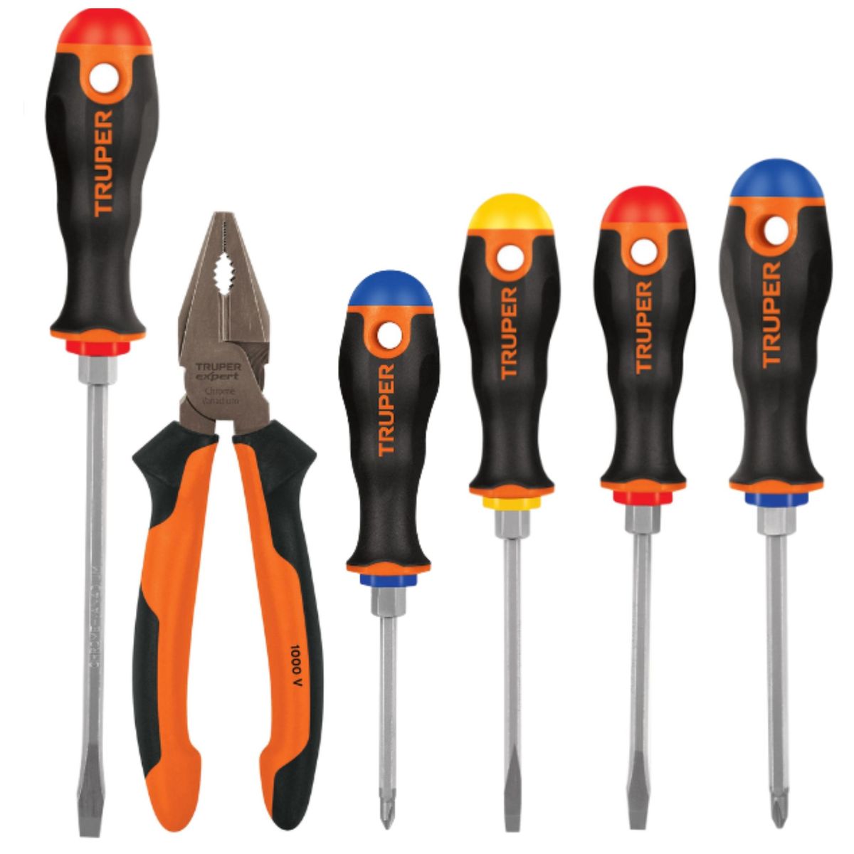 TRUPER - KIT ALICATE UNIVERSAL 8" DIELECTRICO 1000V JUEGO 5 DESARMADORES TRUPER