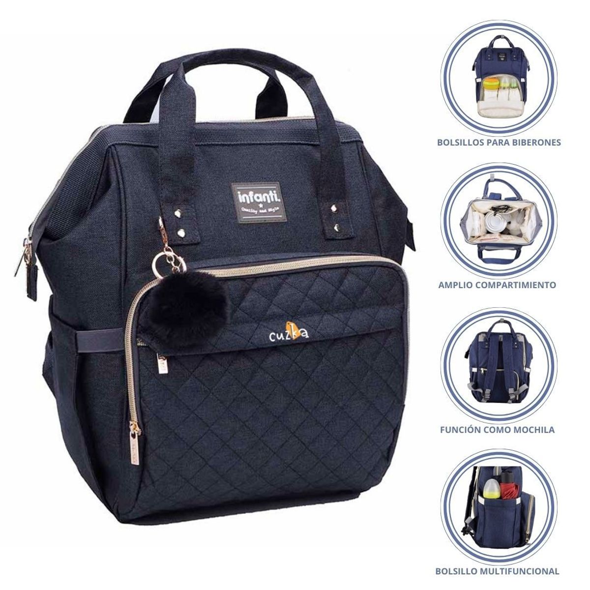 INFANTI - Bolso Mochila Pañalera «OPEN» Black