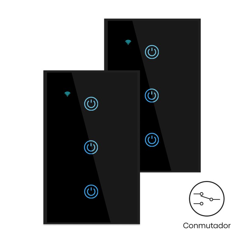 OEM - Conmutador Inteligente Wifi 3 Botones Negro Pack 2 Unidades