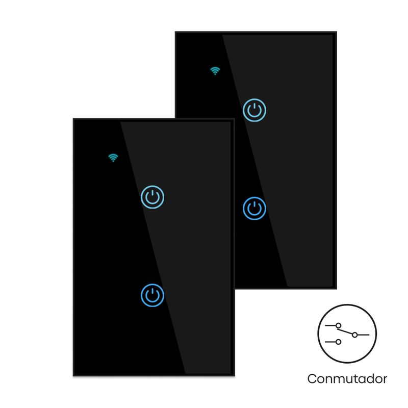 OEM - Conmutador Inteligente Wifi 2 Botones Negro Pack 2 Unidades