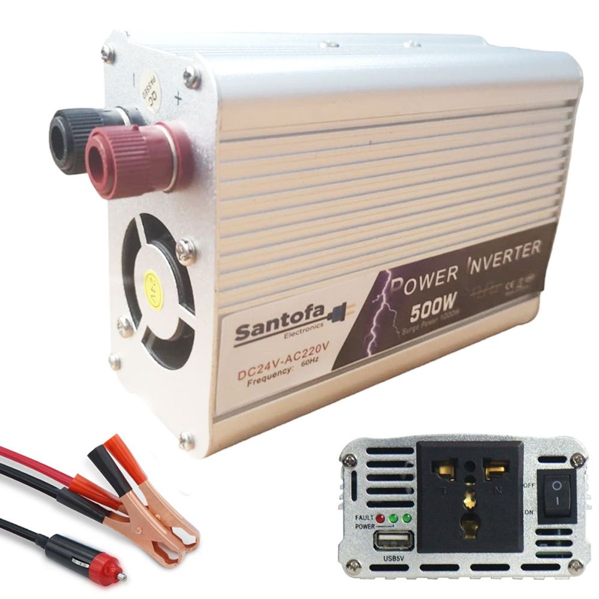 SANTOFA ELECTRONICS - Inversor De Corriente Para Auto De 24v a 220v Usb 500w SANTOFA