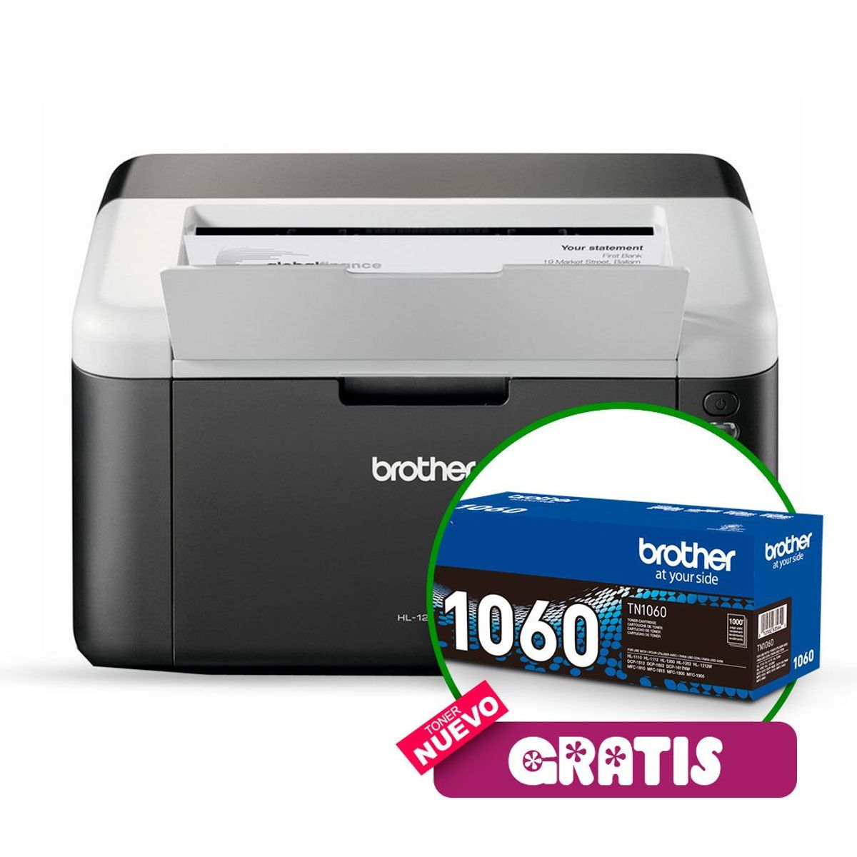 BROTHER - Impresora Laser Monocromático Brother HL-1212W  mas Toner