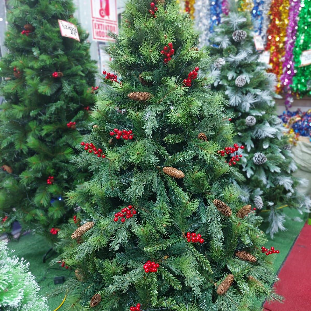 GENERICO - Árbol de Navidad 180 cm Premium verde con piñas y cerezas