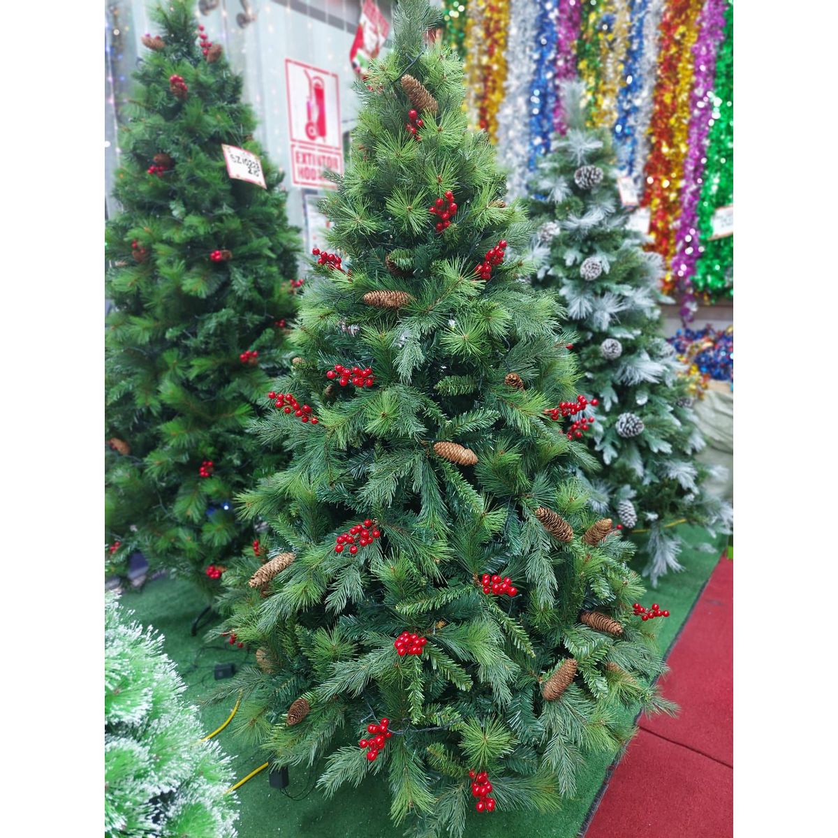 GENERICO - Árbol de Navidad 180 cm Premium verde con piñas y cerezas