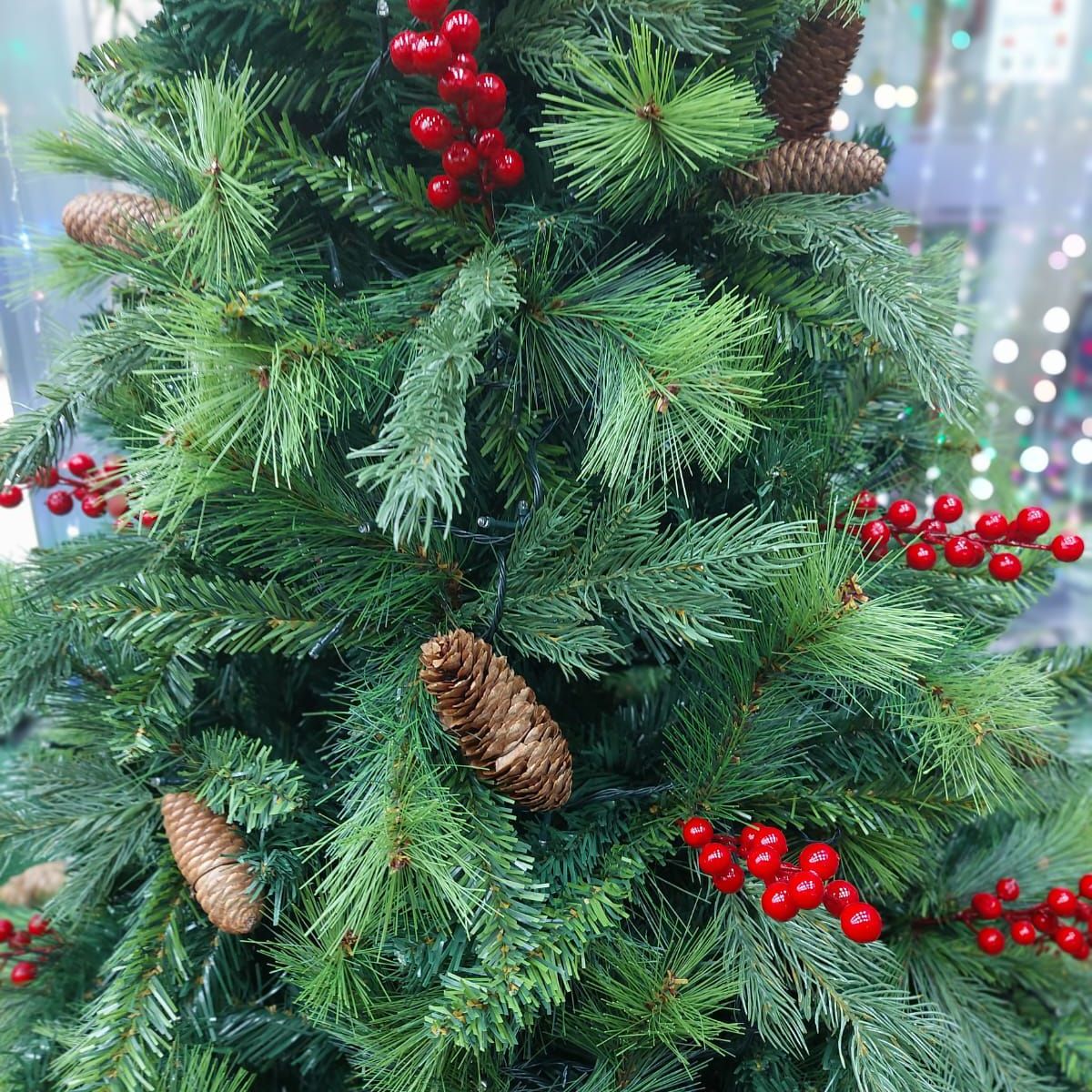 GENERICO - Árbol de Navidad 180 cm Premium verde con piñas y cerezas